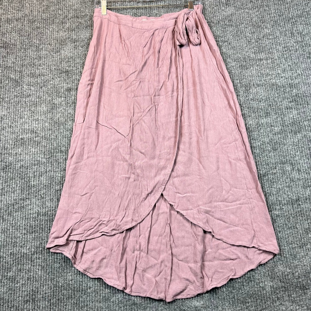 SO Midi Skirt Mauve Gauze Crinkle High-Low Faux Wrap Boho Romantic Cottagecore M